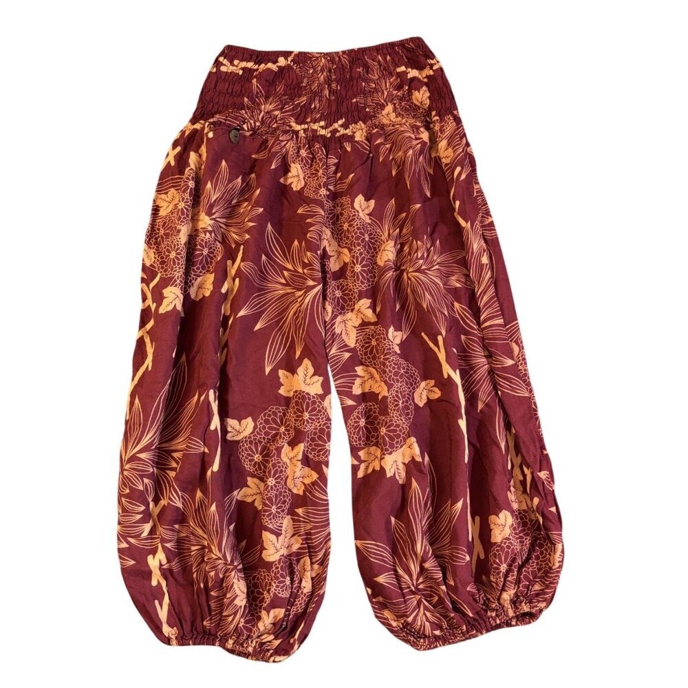 Bohemian Floral Printed Womens Harem Pants With Elastic Waist & Cuffs Made In Th